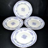 Set of 4 old earthenware plates from CREIL & MONTEREAU with purple vine decoration, 19th century.