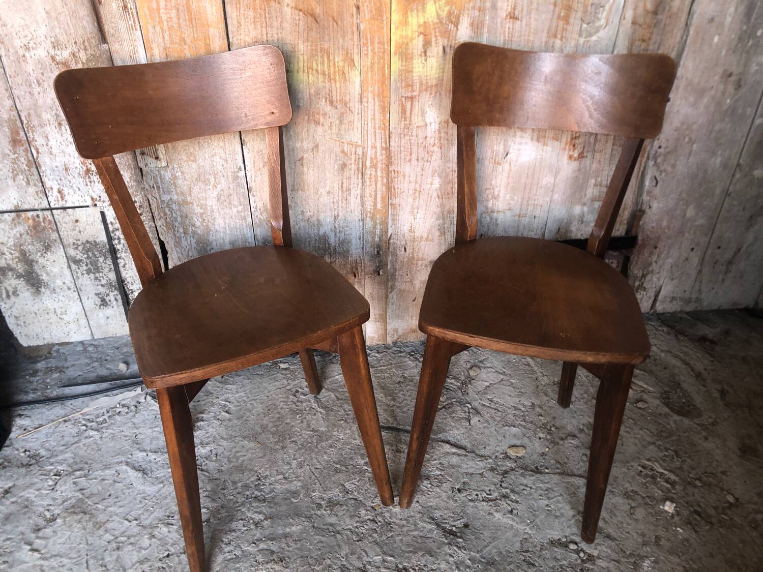 Pair of vintage 60s wooden bistro chairs