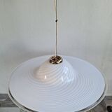 Vintage very large murano white swirl ceiling light clear rim