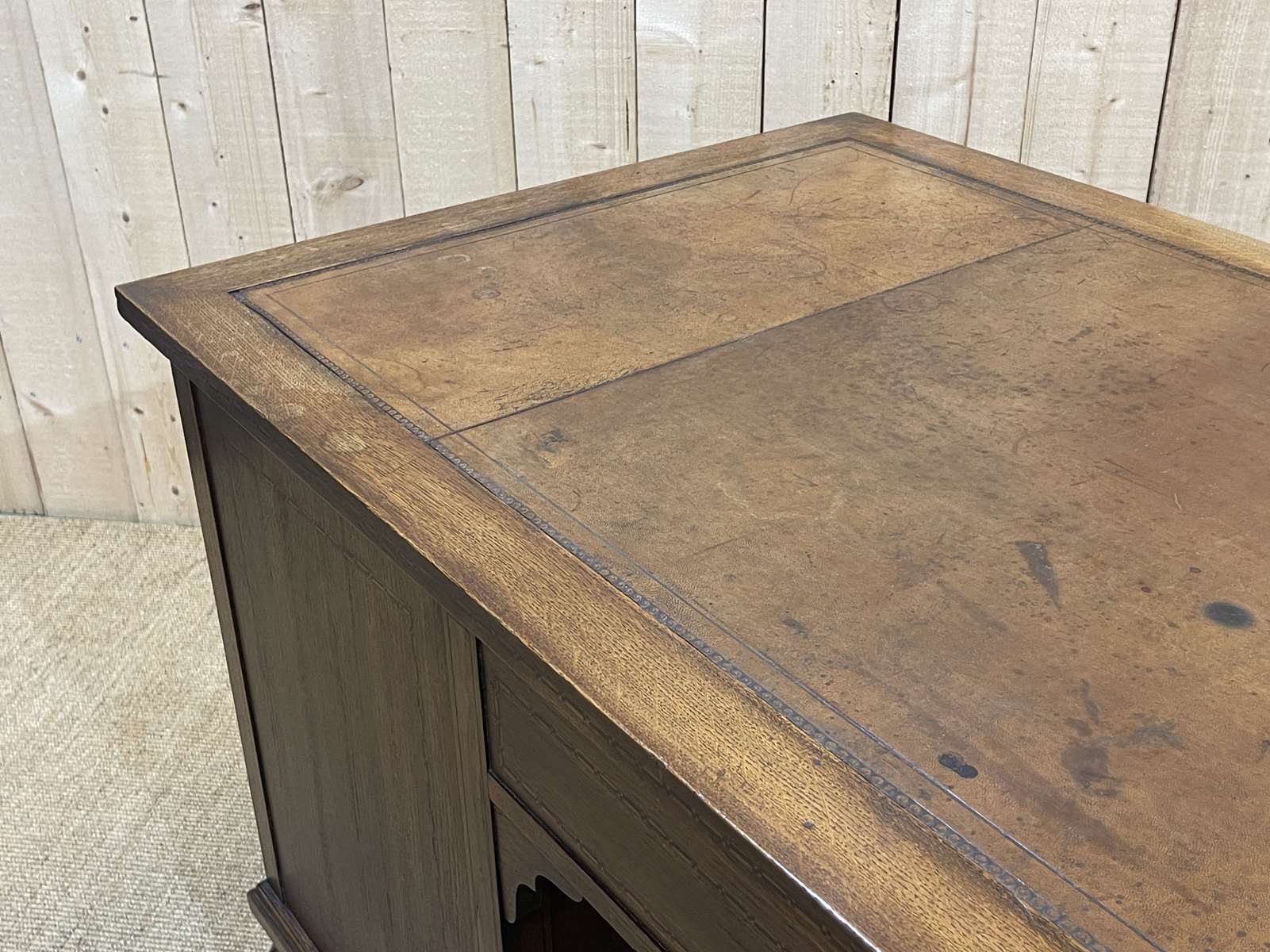 1930s English flat desk in oak