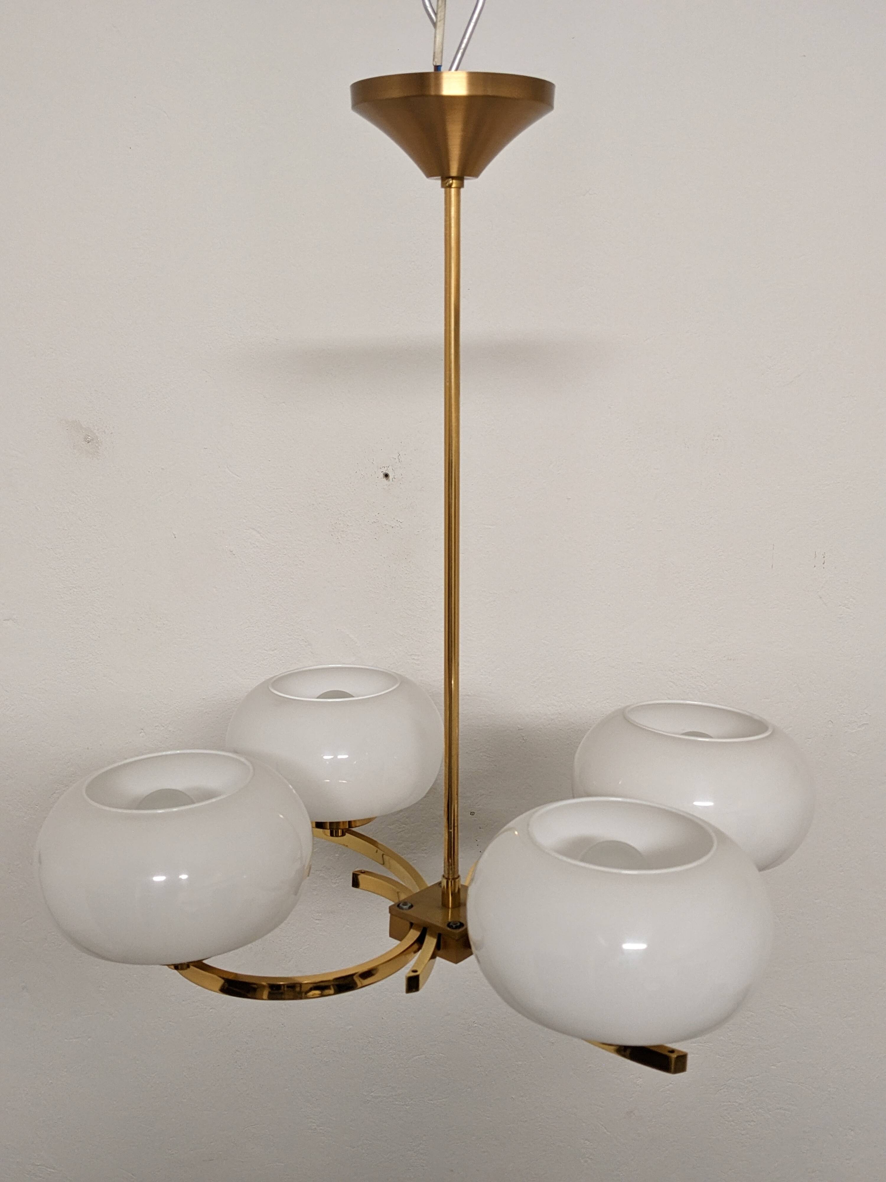 Arlus chandelier with 4 brass lights from the 50s/60s