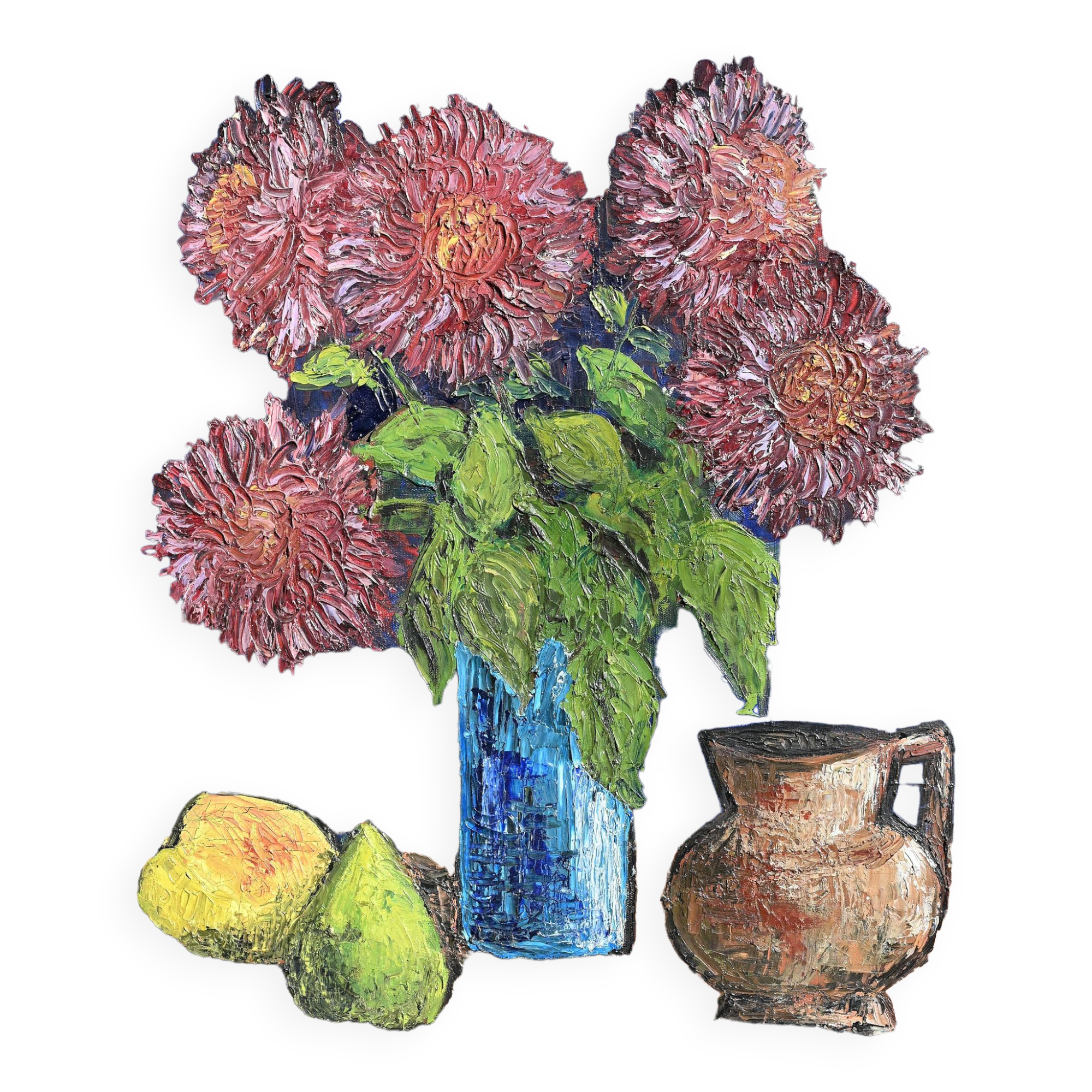 Oil on canvas flowers fruits signed dated 1967