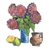 Huile sur toile fleurs fruits signé daté 1967