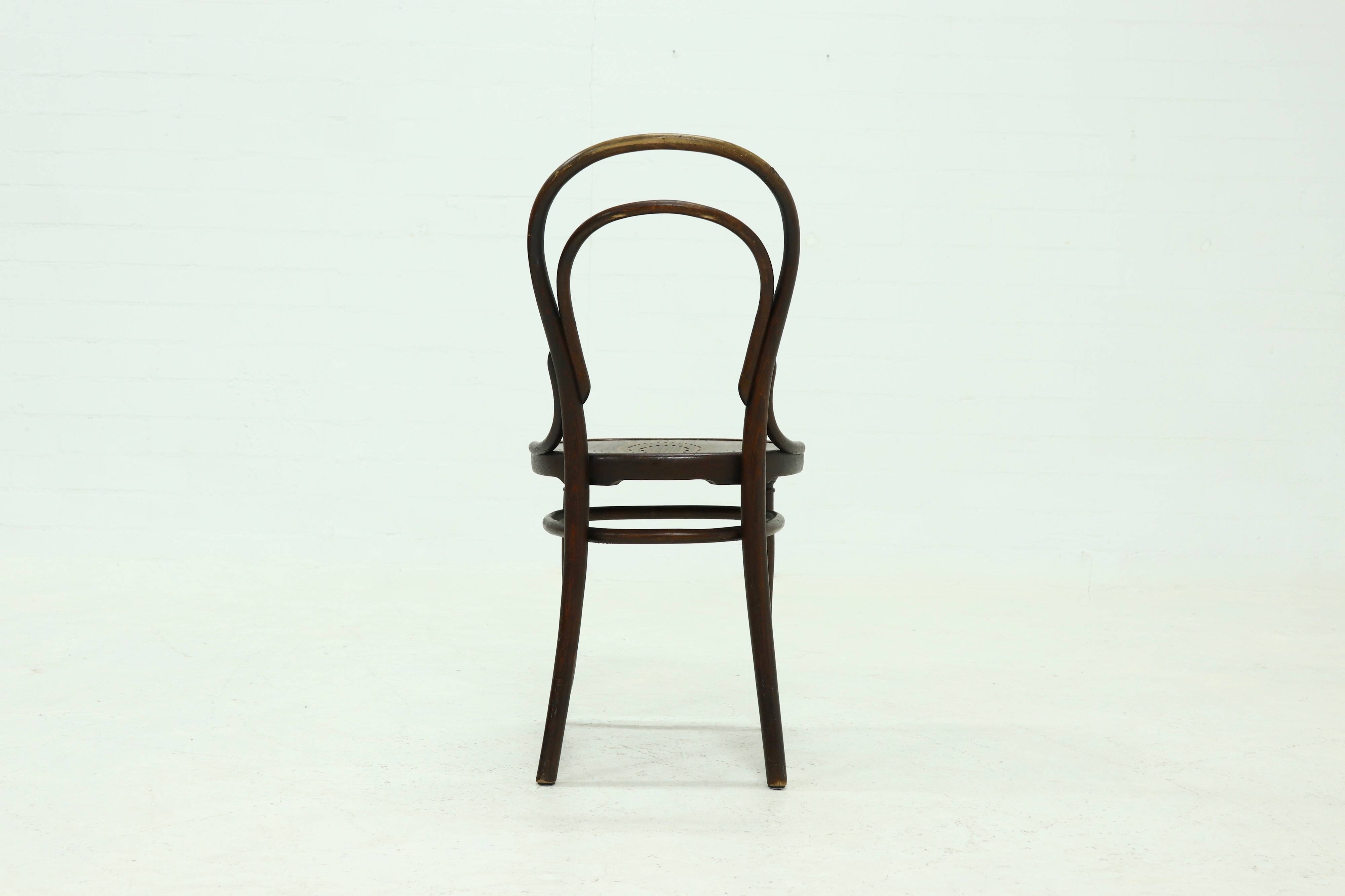 Antique Thonet Bistro Chair with Decorative Legs and Perforated Seat 1920s