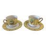 2 cups and saucers - fine porcelain - JB LIMOGES - art deco - "fruits"