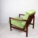 Brown vintage wooden armchair, pea green, design by Z. Bączyk - 2 pieces available
