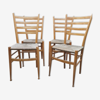 Suite de 4 chaises scandinaves assise paillée