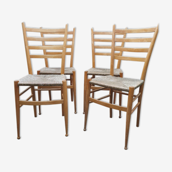 Suite of 4 Scandinavian chairs seated mulched