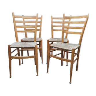 Suite de 4 chaises scandinaves assise paillée