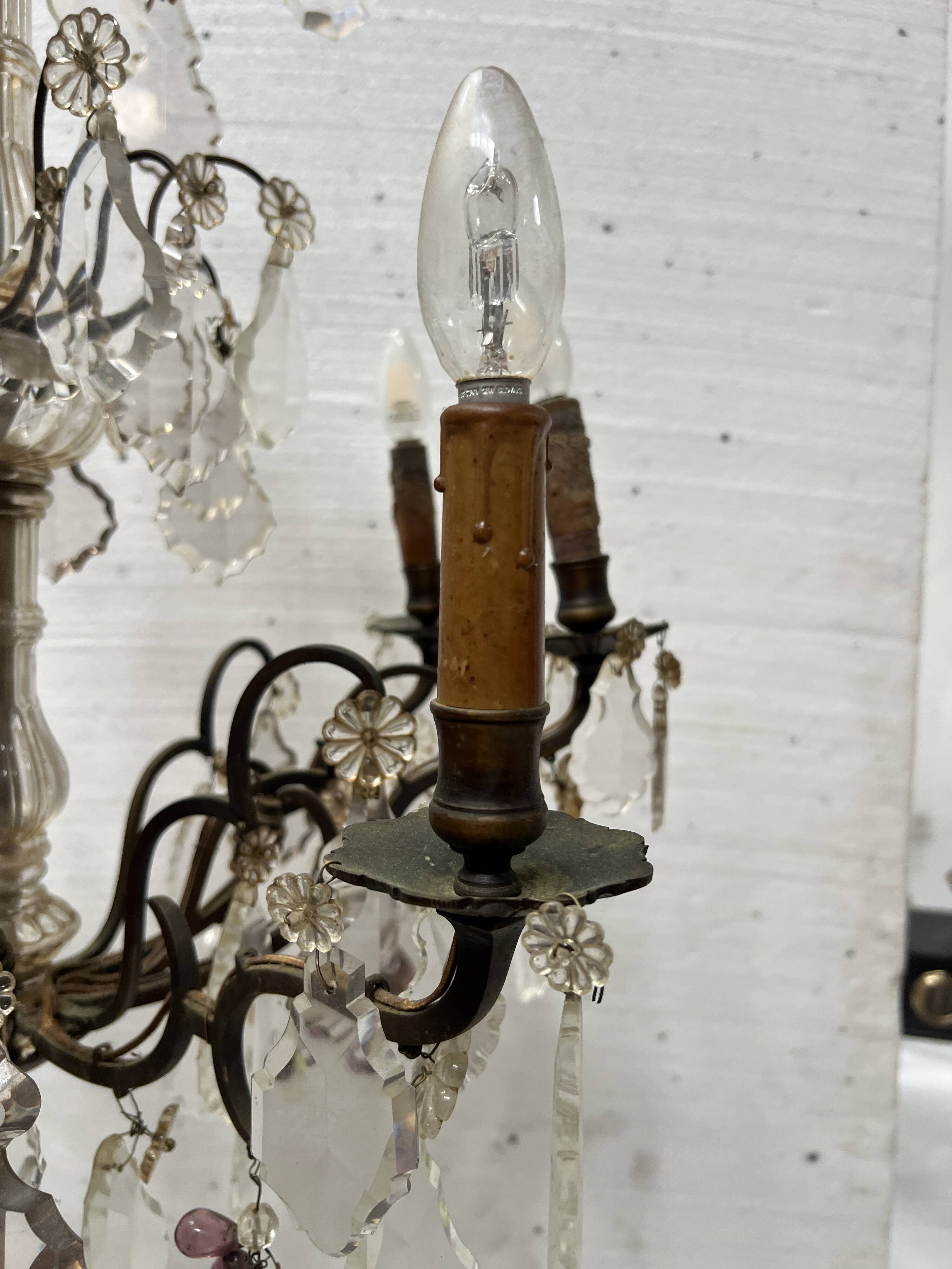 Louis XV style chandelier with pendants and colored glass fruits, 20th century