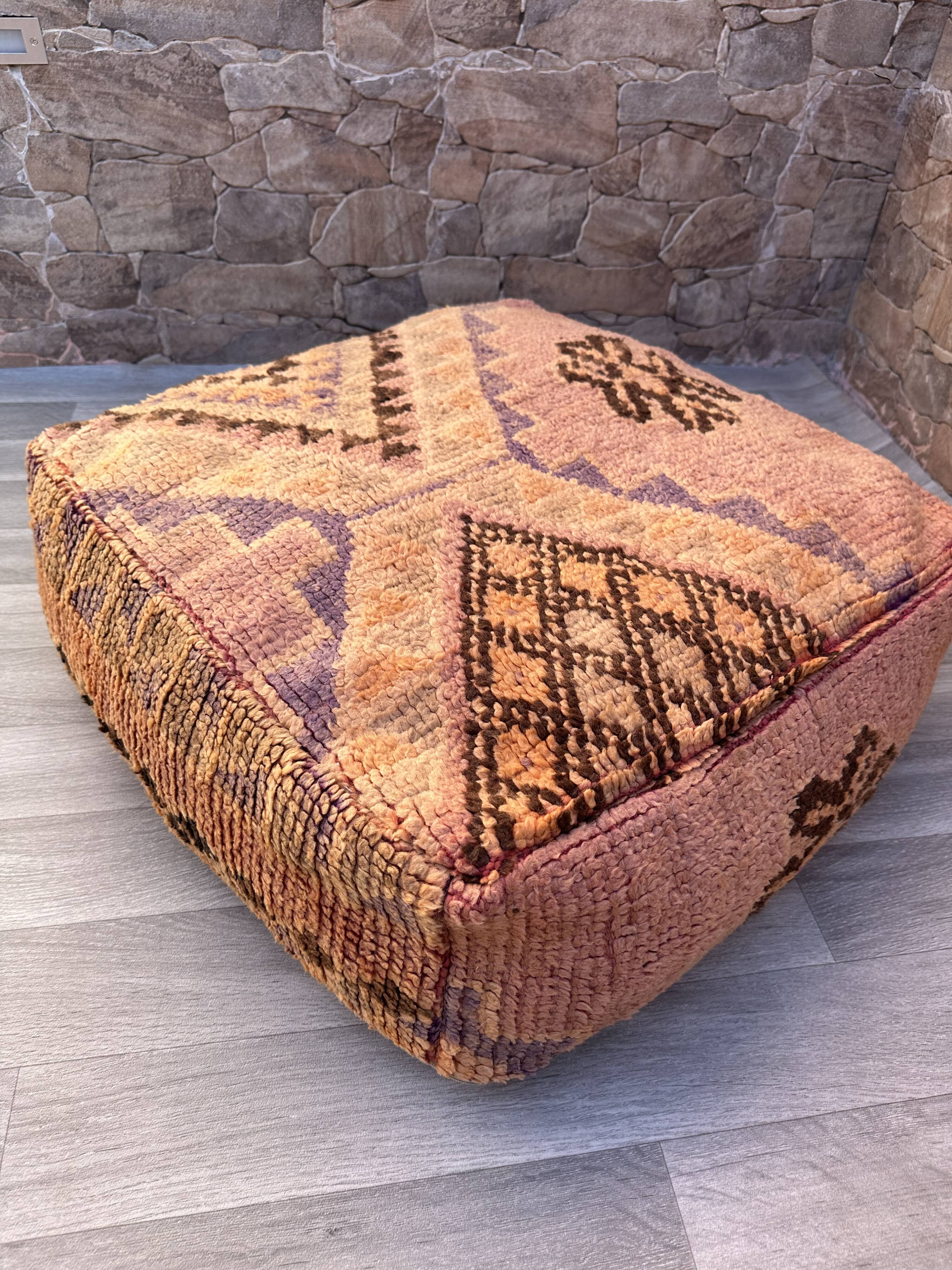 vintage Kilim Pouf, pouf marocain boujaad, housse de coussin de sol