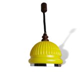 Lampe suspendue en verre nervuré jaune des années 1970