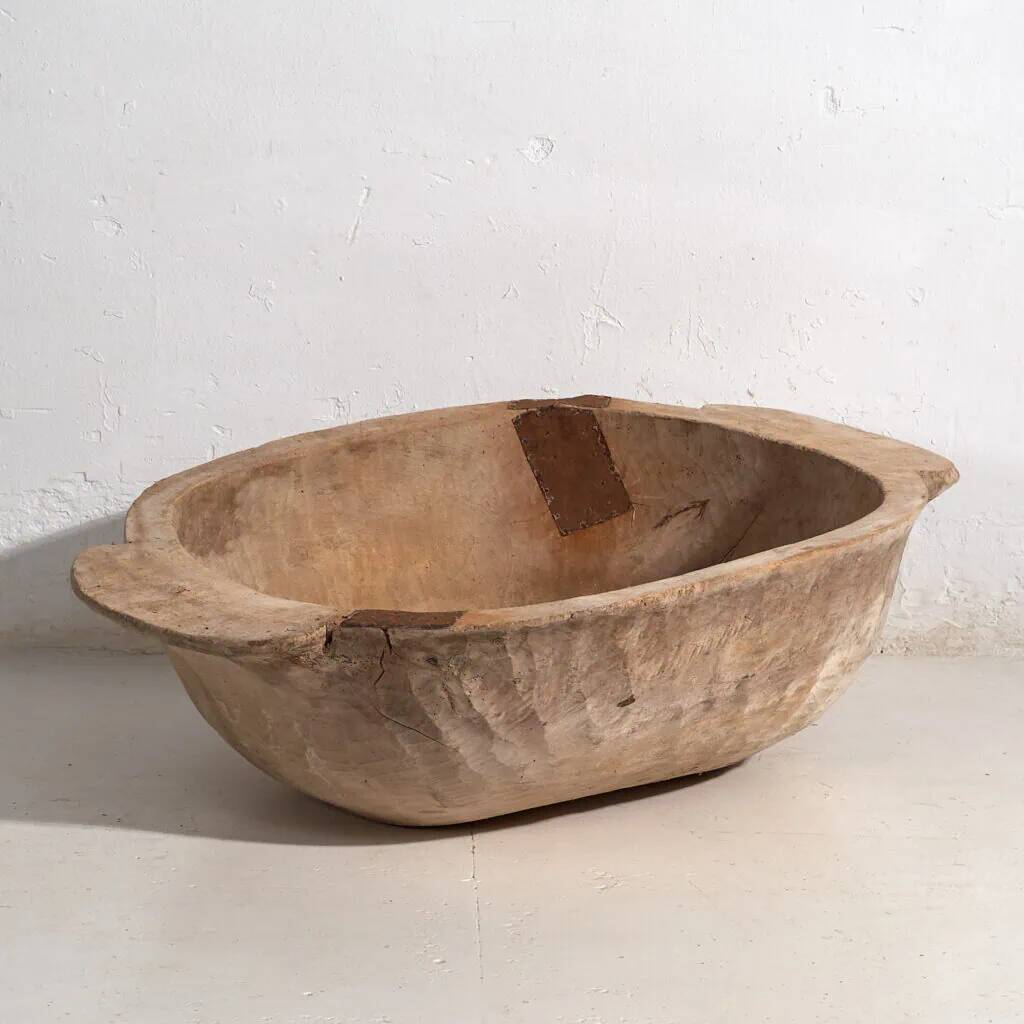 Large antique solid wood bowl (c.1900) #1