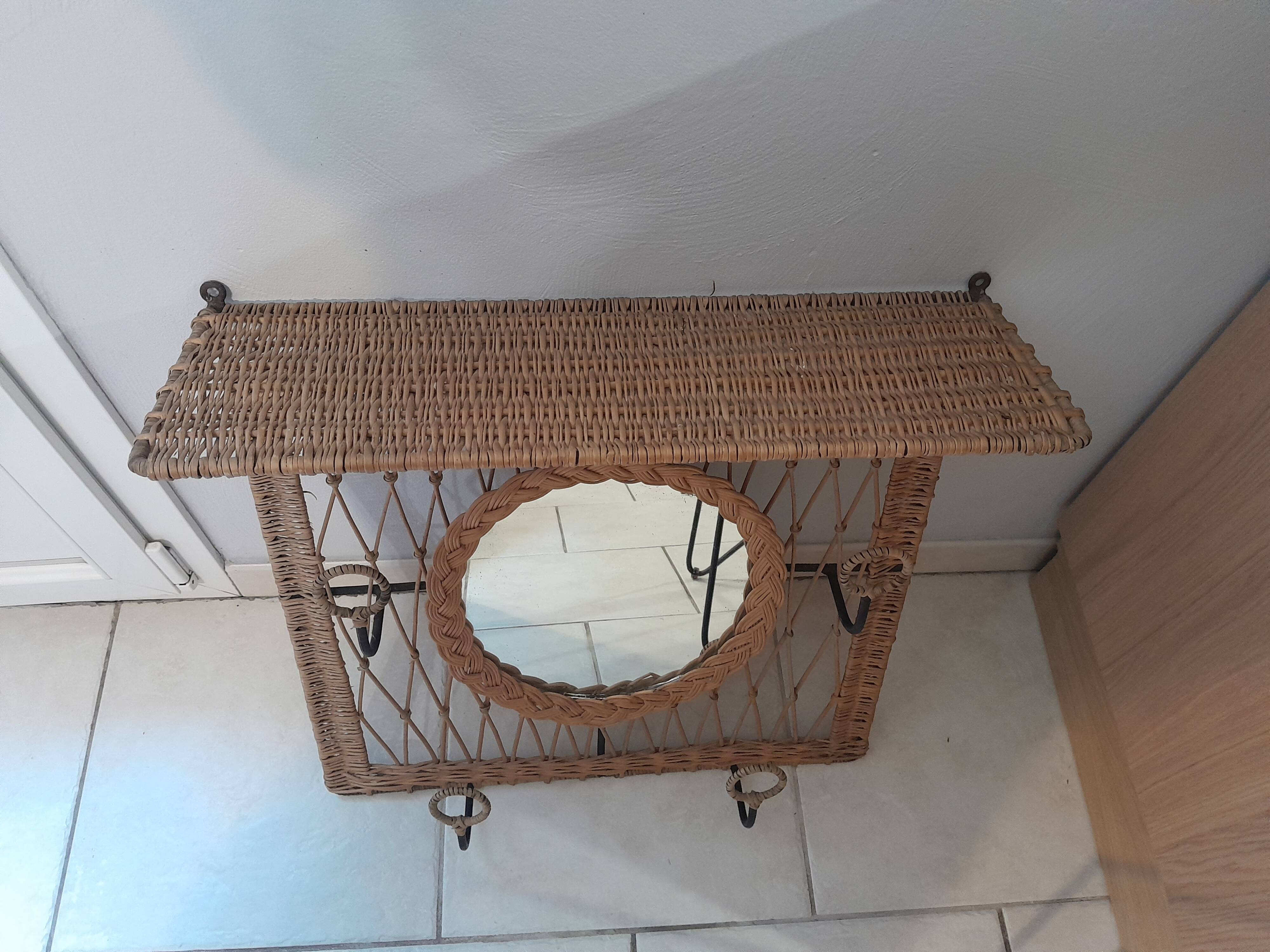 Coat rack dressing room vintage rattan year 50
