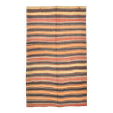 4x7 Kilim Terracotta Red & Orange Striped Turkish Vintage Kilim Rug