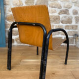Fauteuil chauffeuse bois et métal années 80