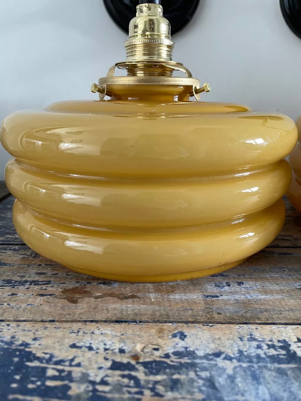 Pair of art deco opaline wall lights