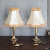 Pair of bronze lamps with fabric shades, bedside lamp.