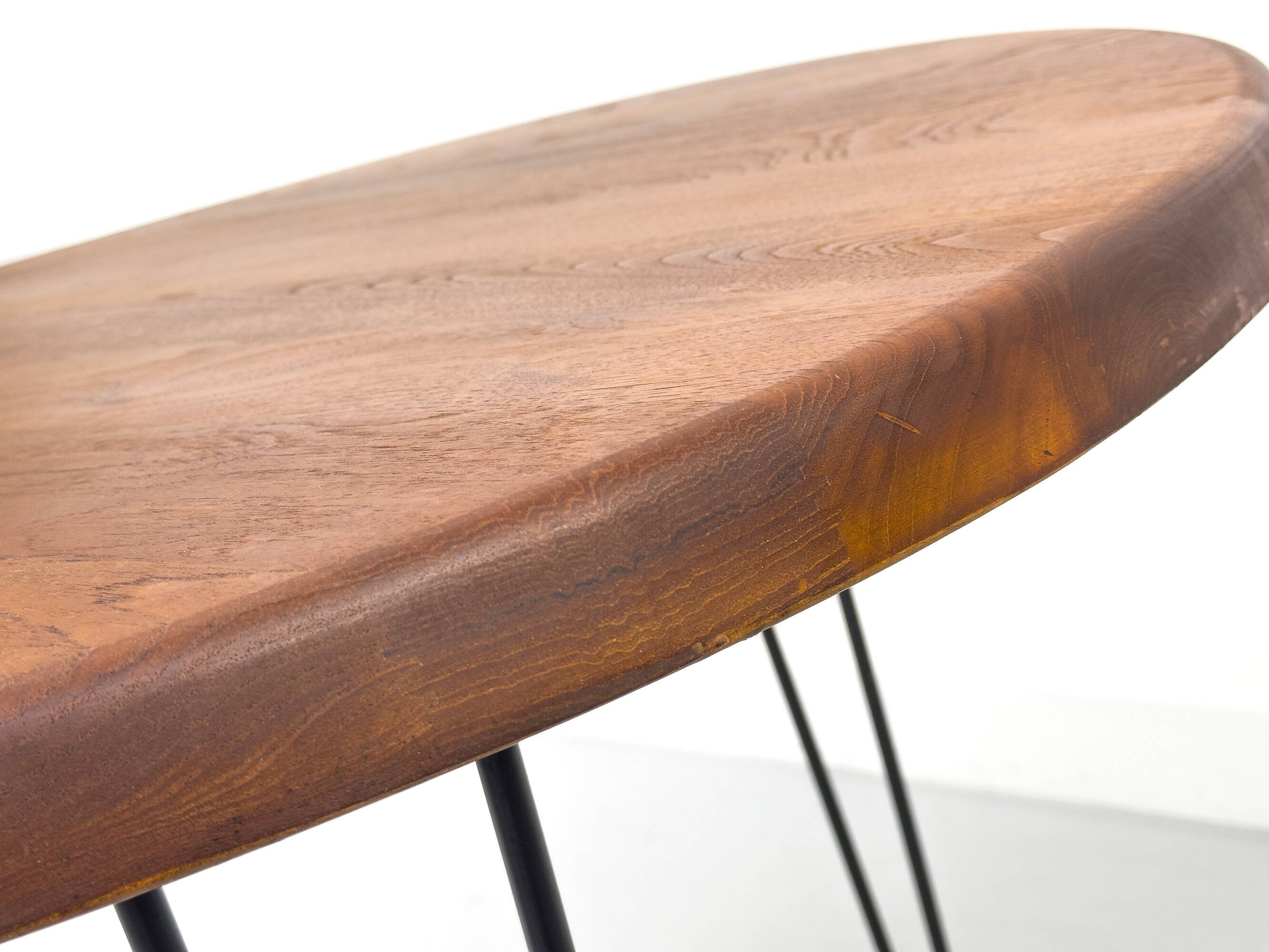 Table à manger ronde en teck avec pieds en acier, 1986