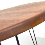 Table à manger ronde en teck avec pieds en acier, 1986