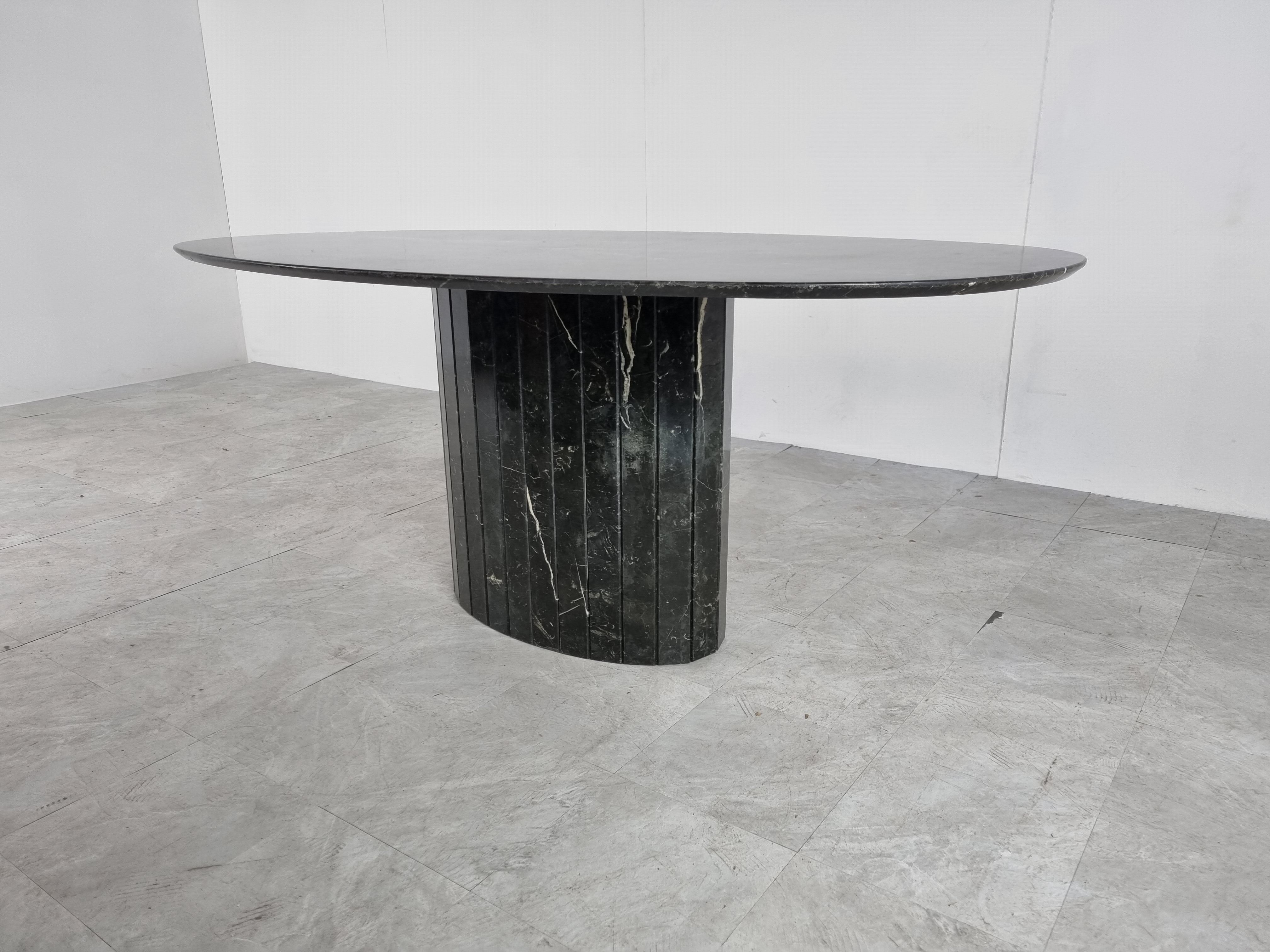 Vintage oval black marble dining table, 1970s
