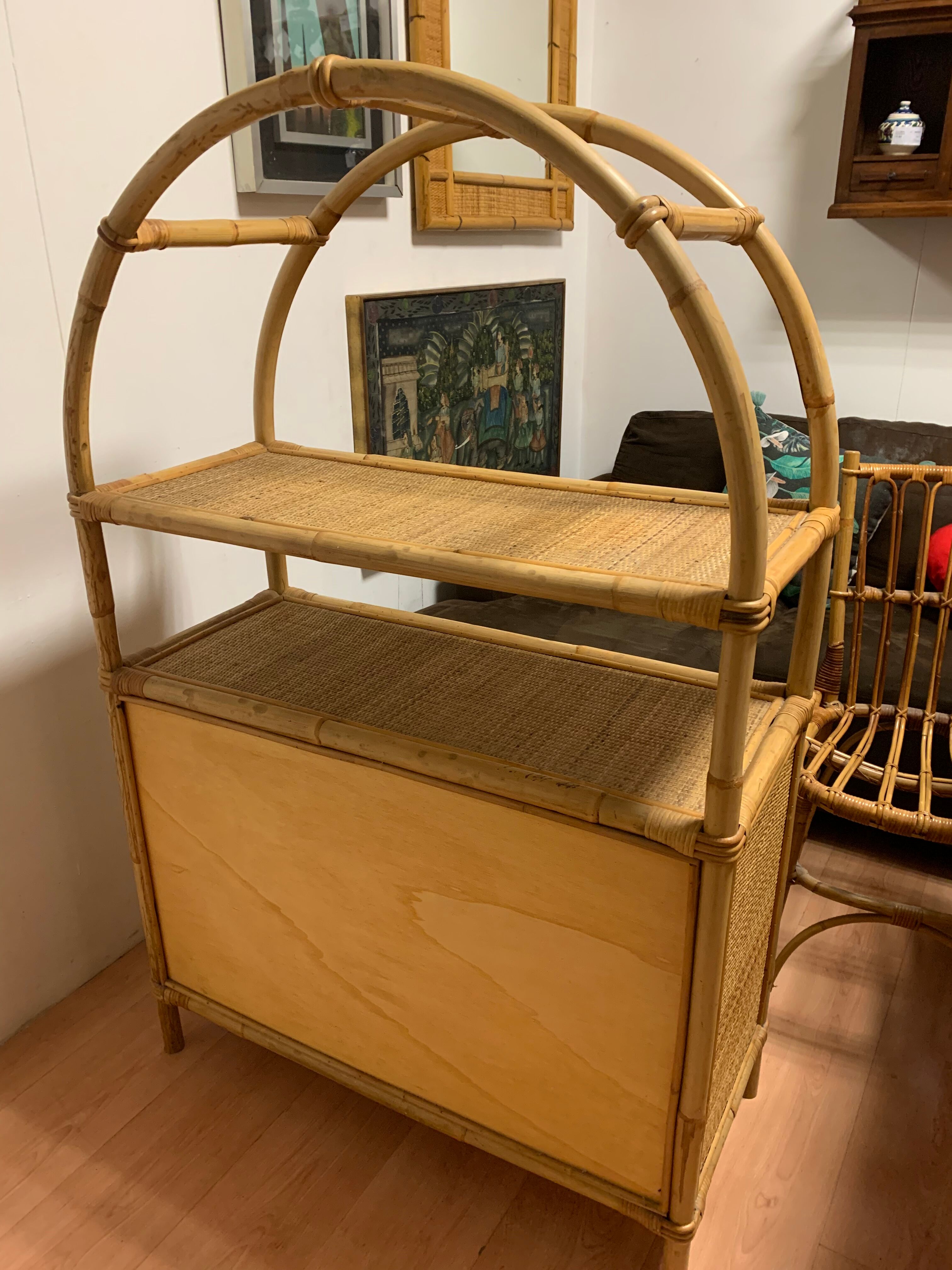 Rattan shelf cabinet from the 1980s'