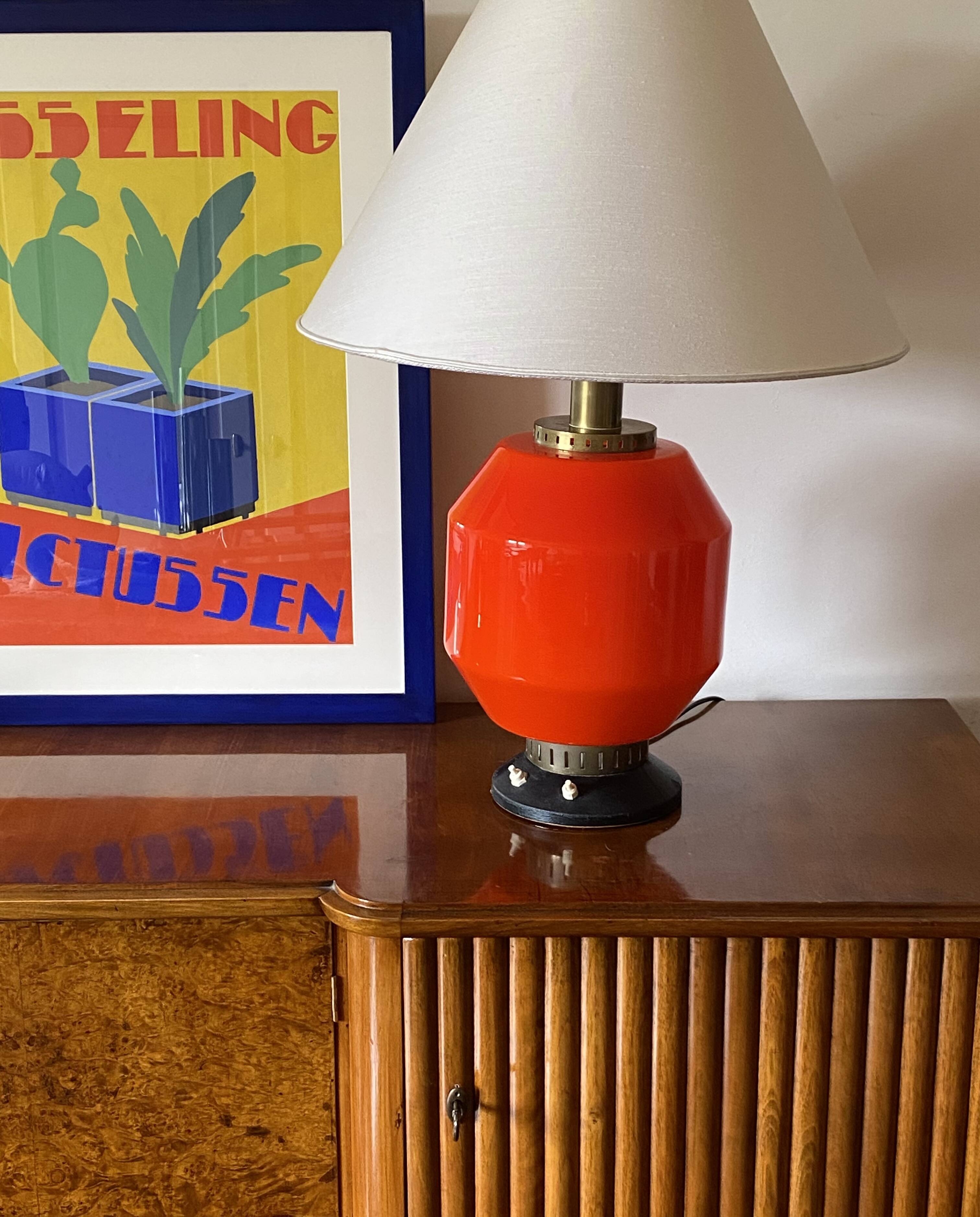Space Age orange glass table lamp base, Italy 1960s