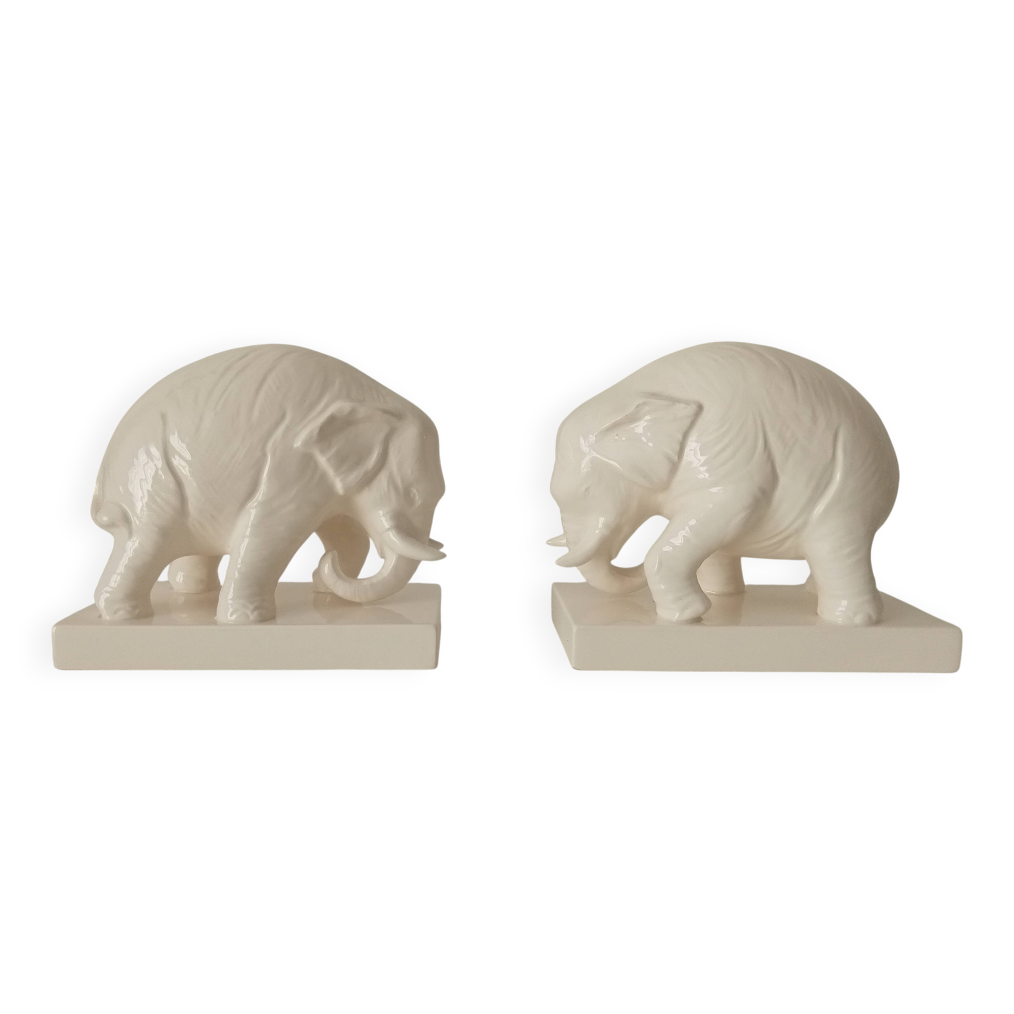 Pair of antique glazed ceramic bookends