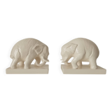 Paire de serre-livres anciens en céramique émaillée