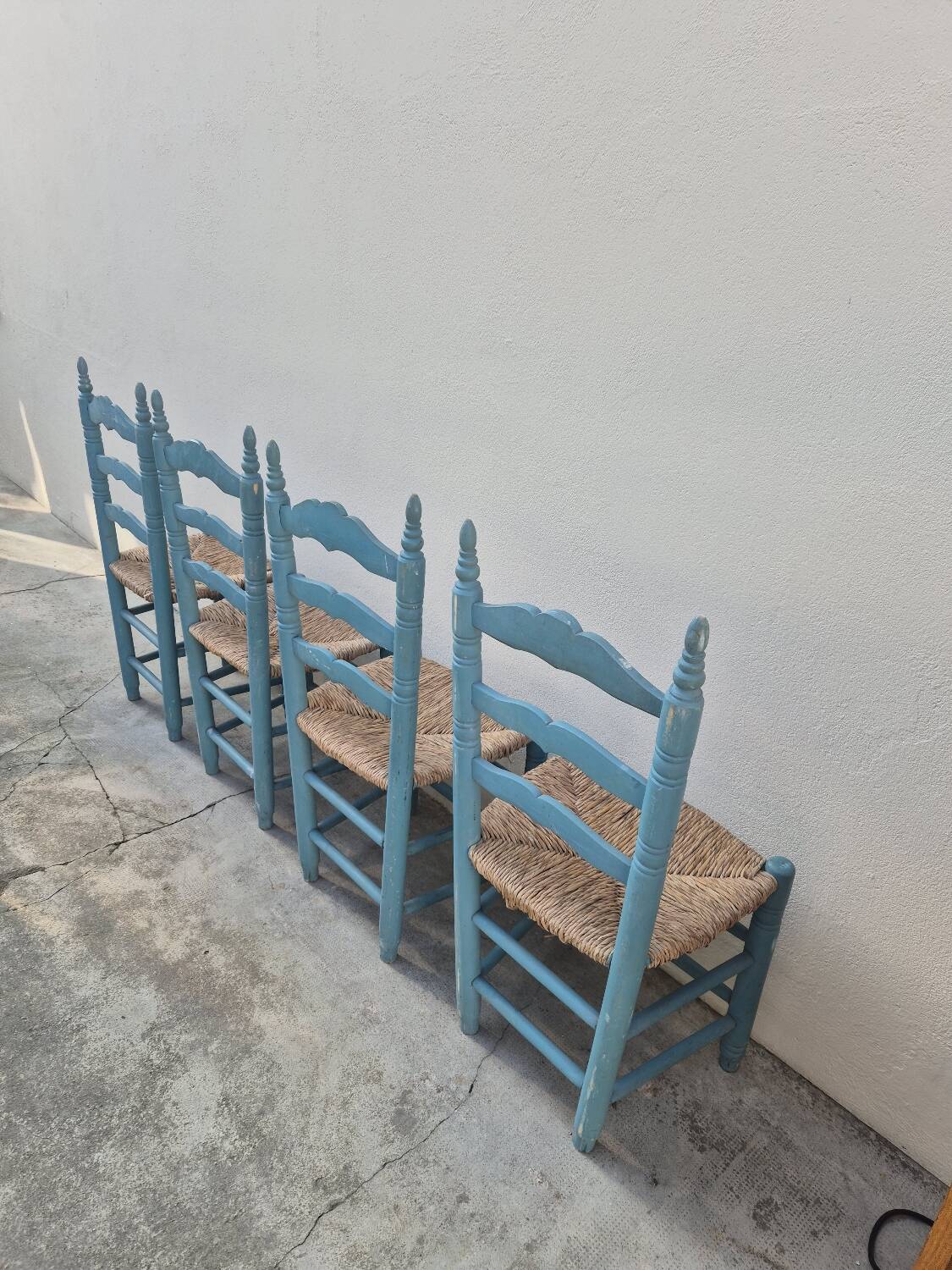 Set of 4 Provencal style straw chairs, old country house