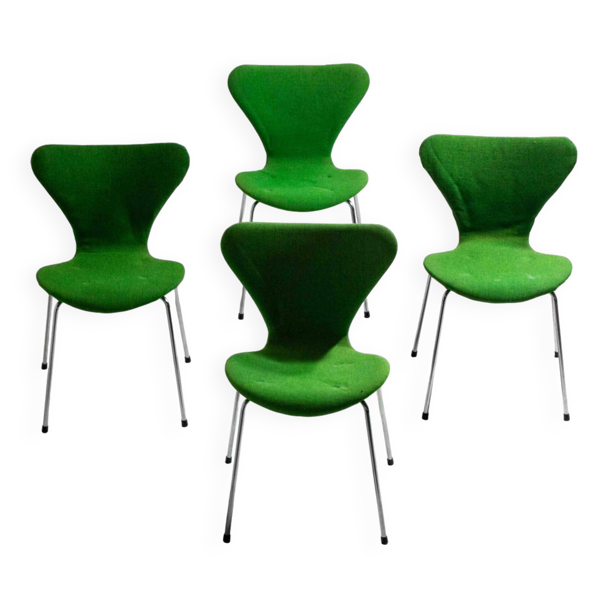 Set of 4 Fritz Hansen butterfly chairs in deep green fabric, 1980s