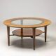 Sculptural coffee table in walnut and glass, Italy, 1950.