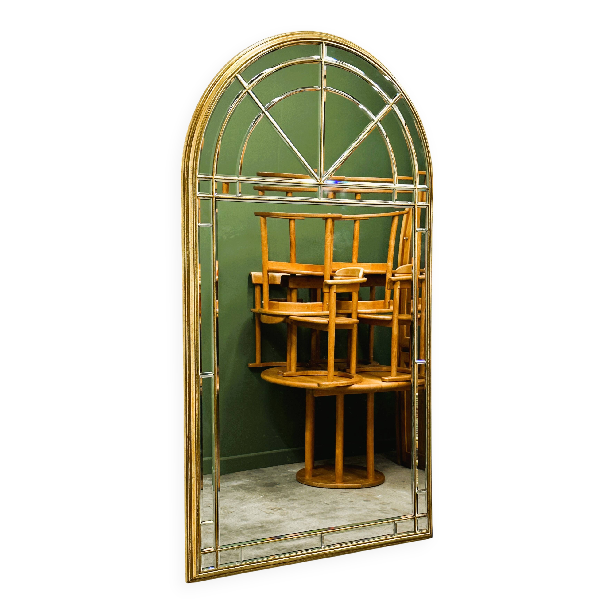 Vintage Large facet cut luxury mirror with gilded frame by Deknudt, 1980s.