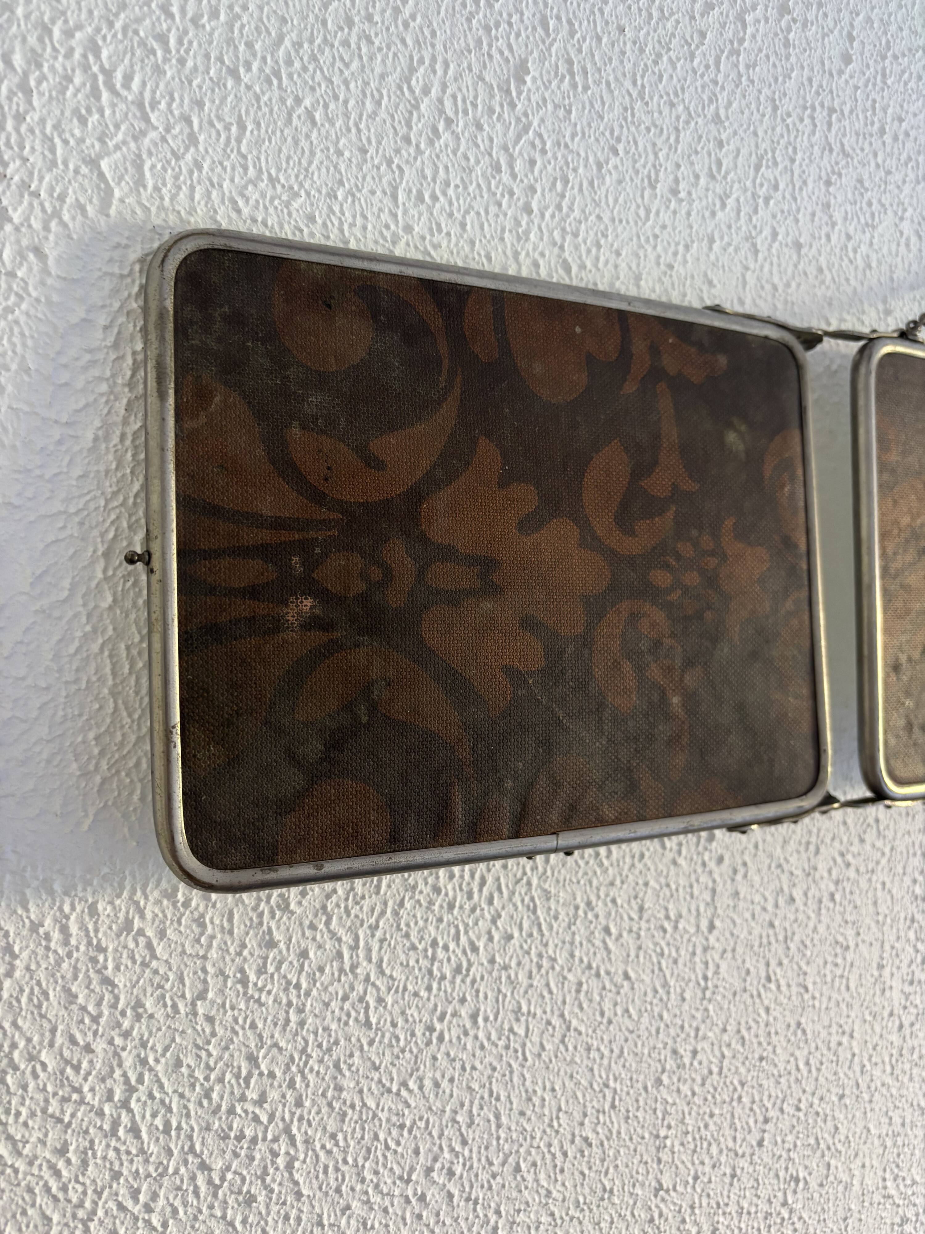 Miroir vintage 1900 triptyque barbier Art Nouveau - 19 x 78  cm