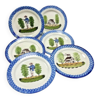 Service of 6 old dessert plates Saint Clément Lunéville model Charolles