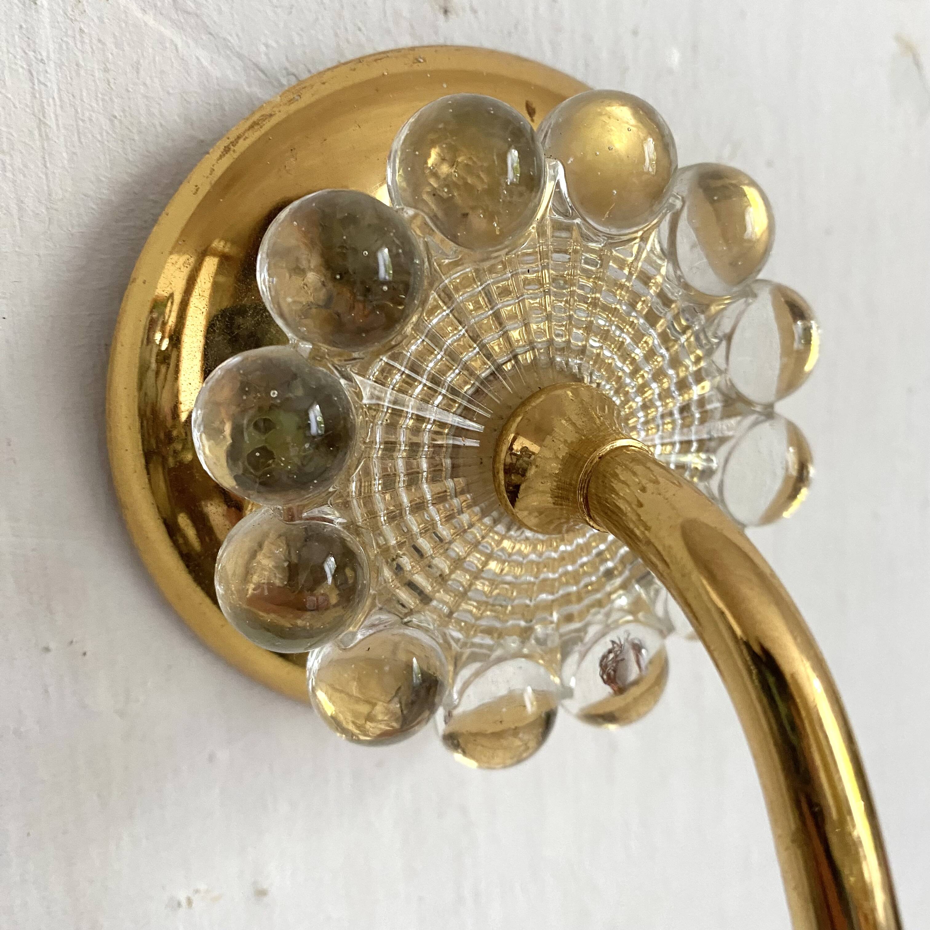 Pair of glass and gold metal wall lights from the 1960s