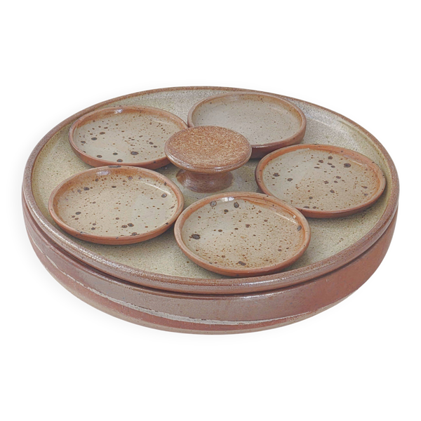 Plat de service vintage en grès 1970