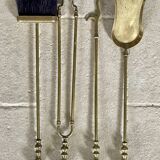 Brass fireplace accessory set with vintage stand
