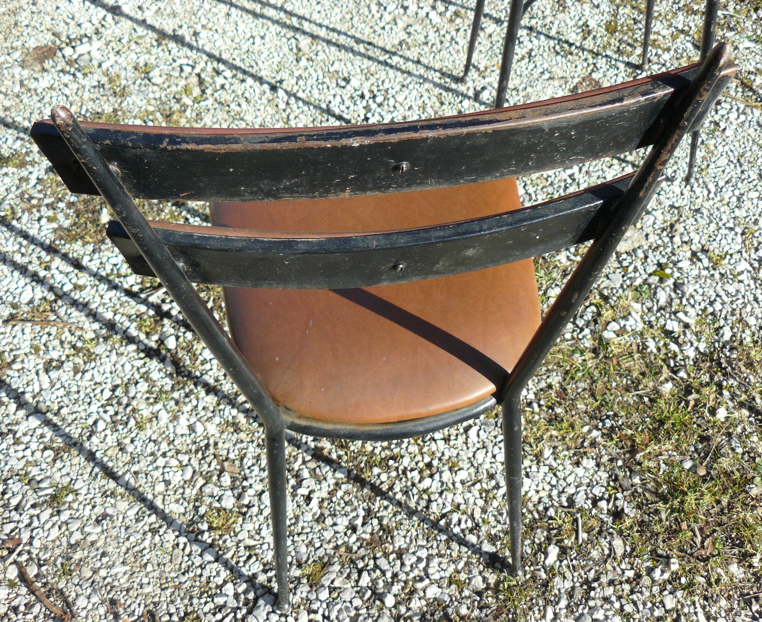 Pair of metal and imitation leather chairs 1950