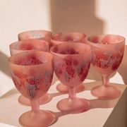 Frosted pink wine glasses hand-painted, set of 6