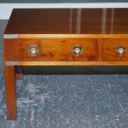 Coffee Table with 3 Drawers Military Campaign in Yew Wood, Elm and Brass, 1950s