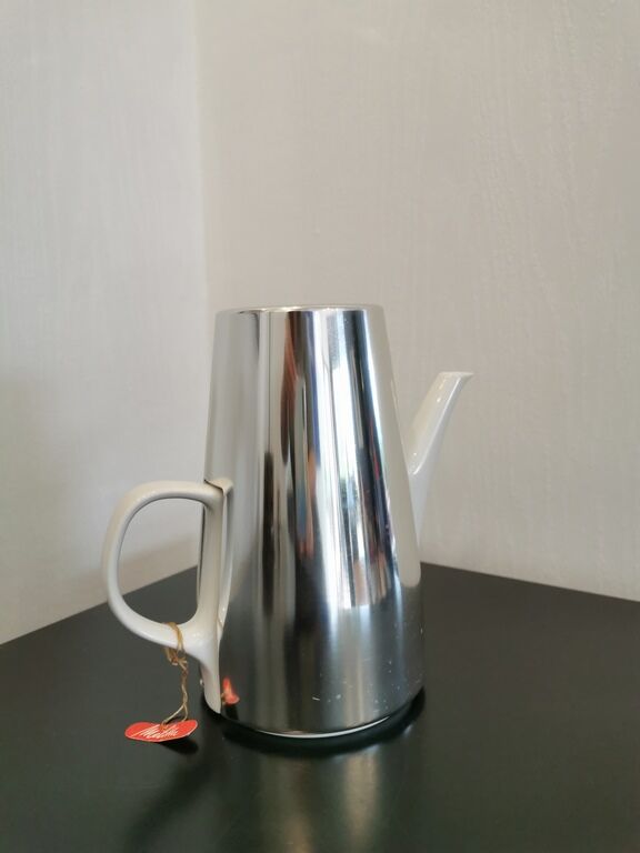 Verseuse blanche Melitta avec par dessus argenté