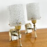 Pair of sconces in gold metal and plexi granita