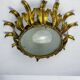 Spanish crown sunburst fixture in gilt metal and frosted glass, 1950s
