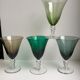 Set of 4 colored wine glasses feet worked 50s