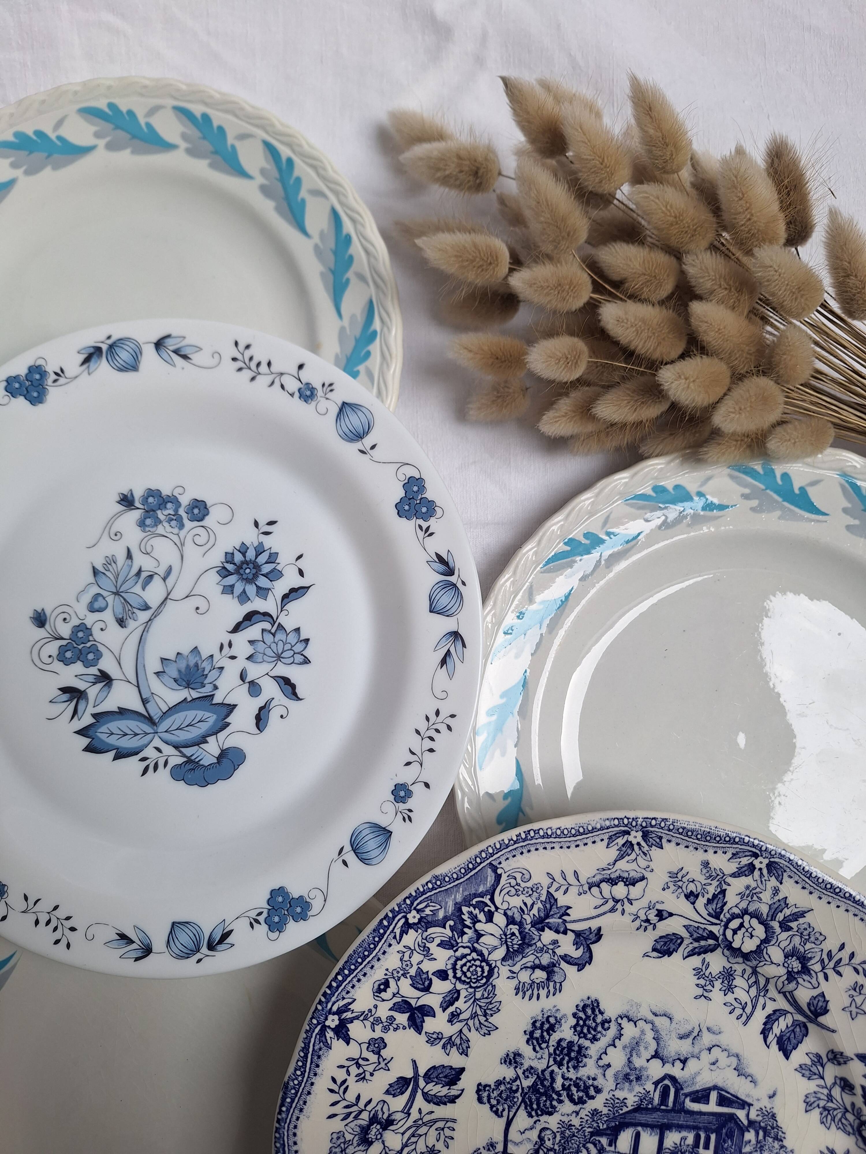 Assiettes plates bleu vintage