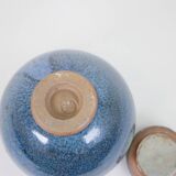 Small blue ceramic box with signed lid