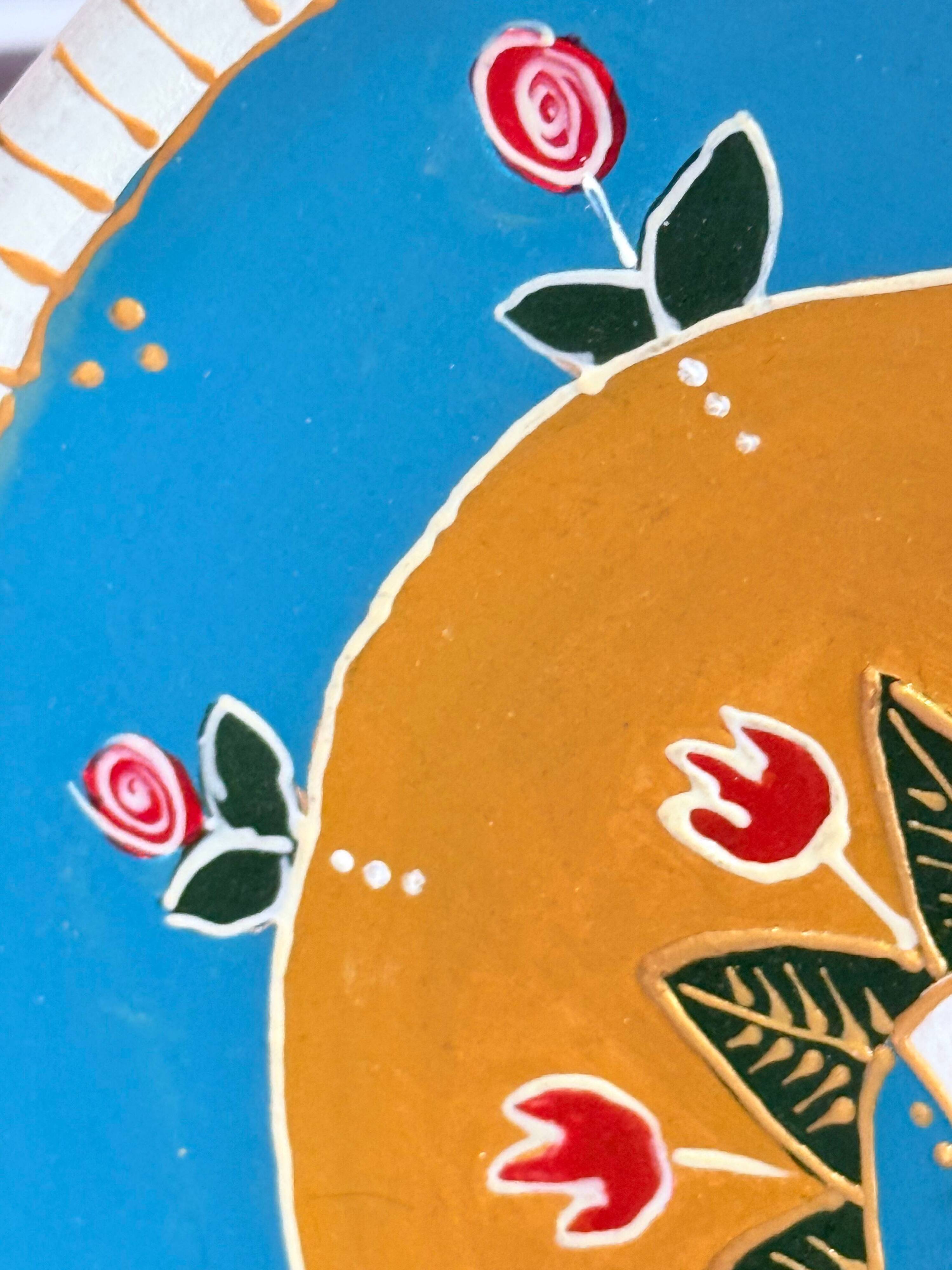 Hand-Painted Wall Decorative Ceramic Plate with Dove & Floral Folk Art Design