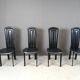 Vintage black leather dining chairs, set of 4, 1980s