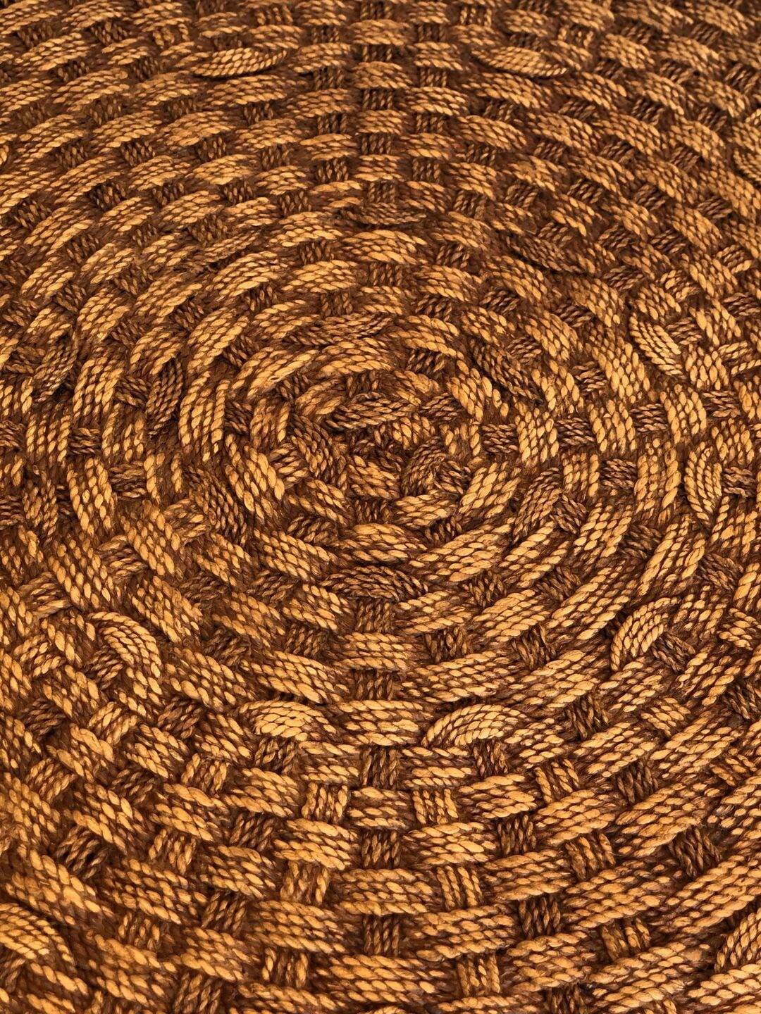 Large Round Coffee Table in Rope and Wood, in the Style of Audoux-Minet, Fra